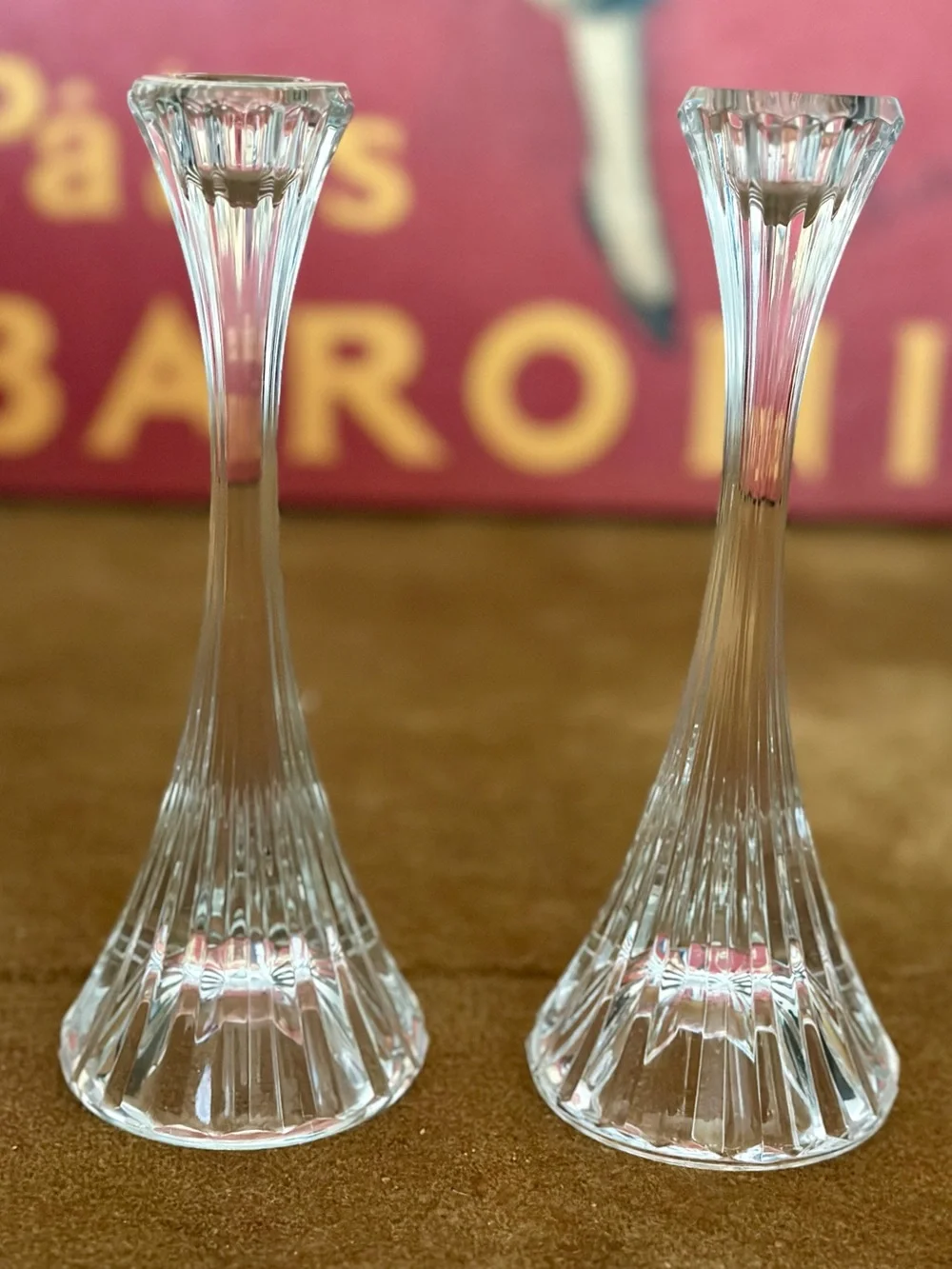 Mikasa Park Lane Vertical Ribbed Clear Crystal Slim Candle Sticks - Picture 1 of 4